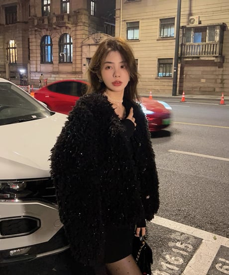 Black Sparkling Fur Coat Jacket
