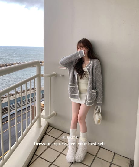 Plaid Pattern Knit  Cardigan