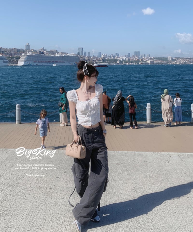 jennie着用　トップス M JENNIE着用同型】White Lace Square Tops | glancetokyo