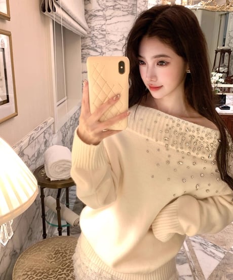Rhinestone Off Shoulder Knit