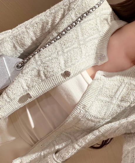 Silver Check Pattern Knit Cardigan