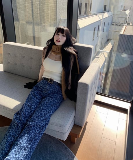 Flower Pattern Denim Pants【Blue】
