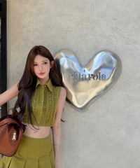 Ruffle cropped Vest + Pleated Mini Skirt 【Green】