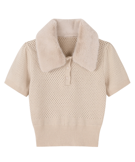 Faux Mink Fur Collar Knit