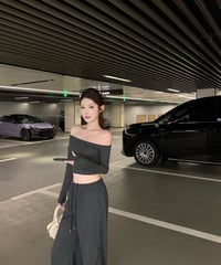 Off Shoulder Sweat Setup【Gray】