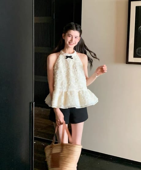 3D Floral Lace Halter Neck Vest