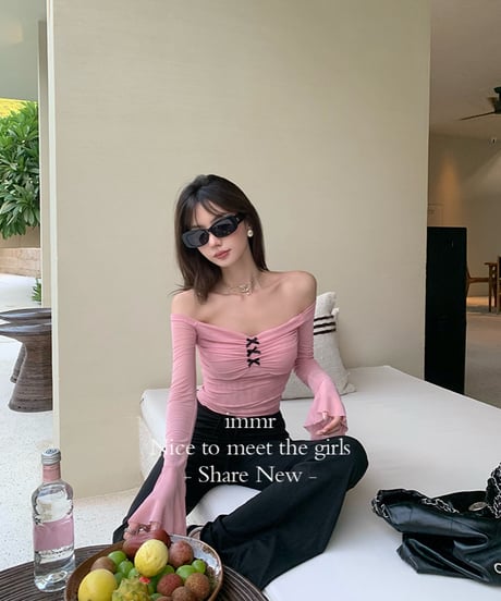 Ribbon Pink Off shoulder Tops