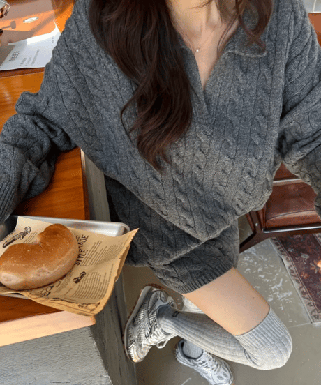 Knit Polo Setup【Gray】