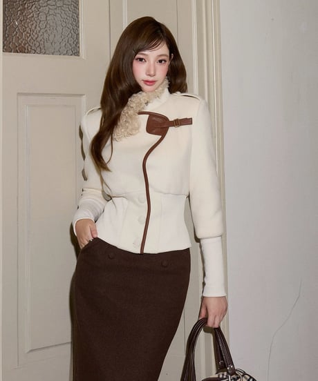 Leather Wool Short Coat Jacket
