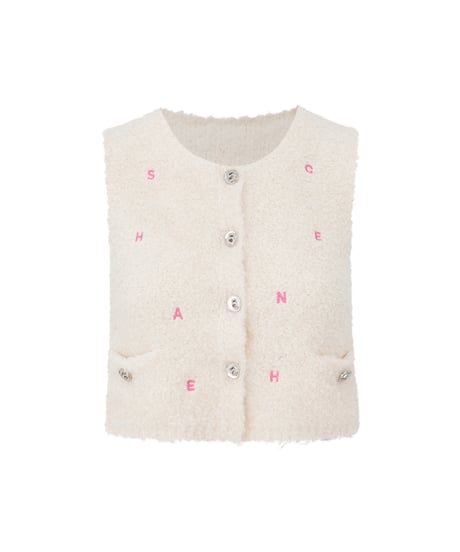 Embroidery Boa Vest 【White】【※在庫あり5日以内配送商品】
