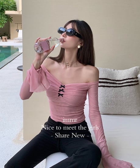 Ribbon Pink Off shoulder Tops