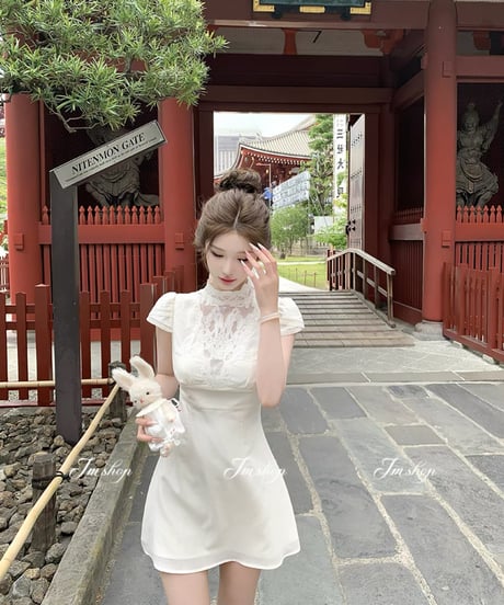 Puff-Sleeve Lace Dress