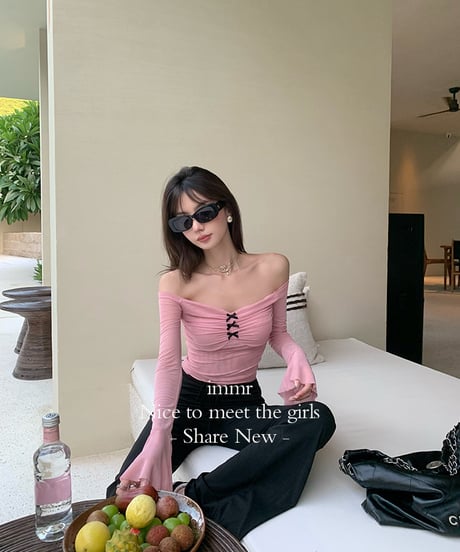Ribbon Pink Off shoulder Tops