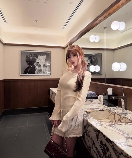 Off Shoulder Hollow Knit OP