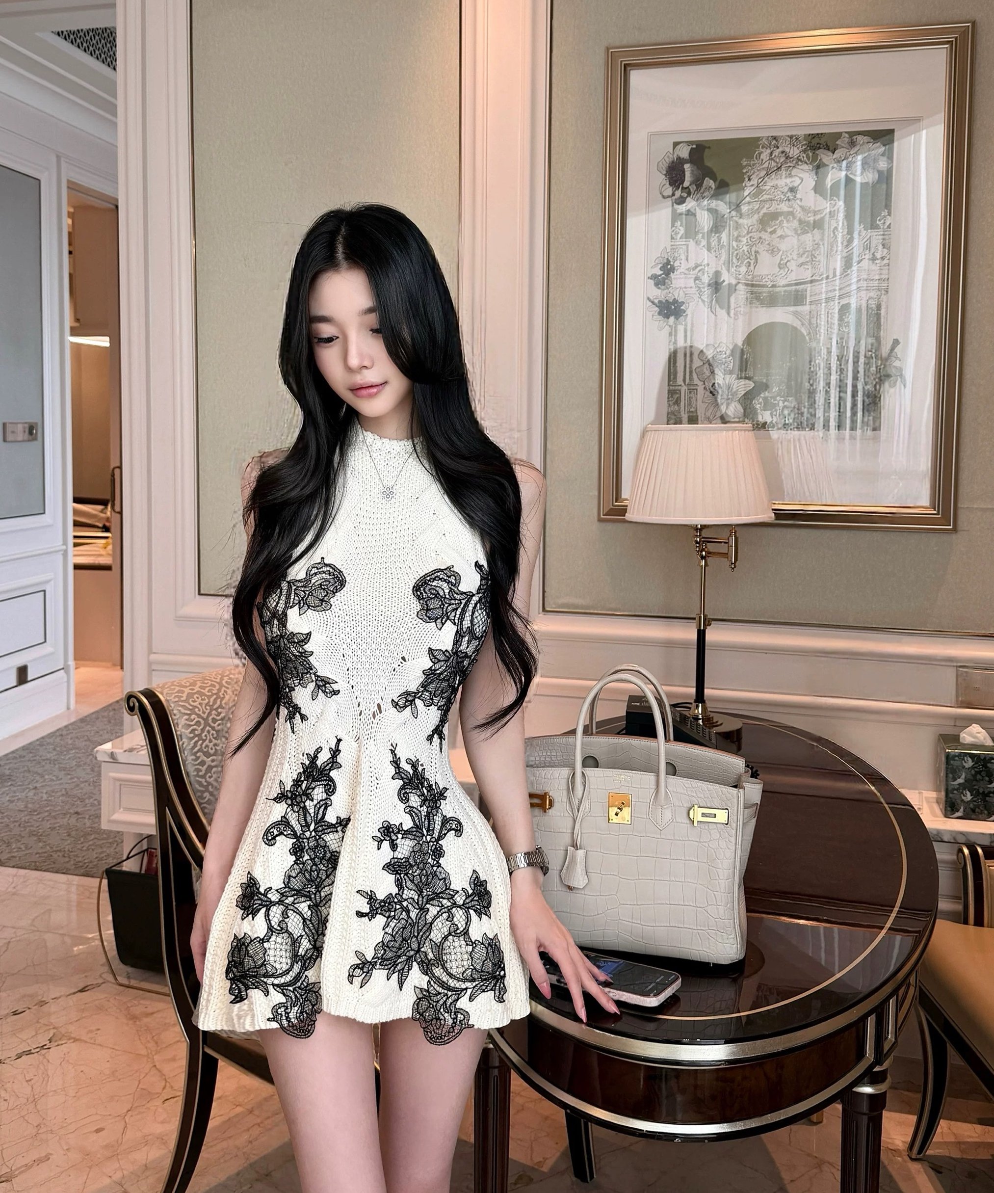 【glance tokyo】Elegant Lace Knit OP original