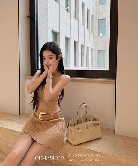 Halter Neck Belt Knit Dress【ベルト付き】