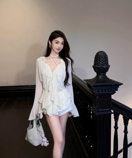 Strap Chiffon Shirt【White】