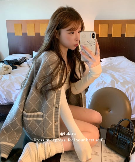 Plaid Pattern Knit  Cardigan
