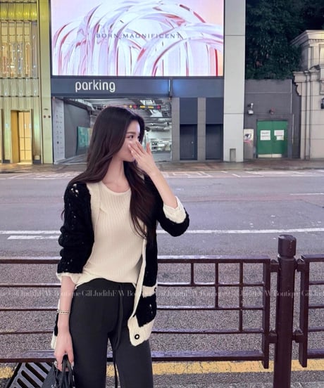 Contrast Loose V-Neck Knit Cardigan【※在庫あり5日以内配送】