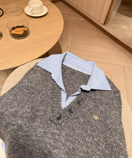 Fake 2-piece Shirt Sweater