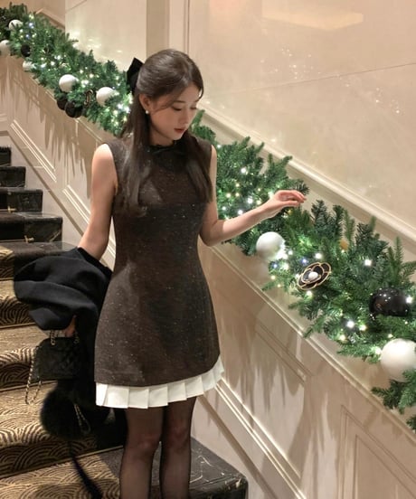 Elegant Patchwork Pleate Dress【ITZY YUNA着用同型】
