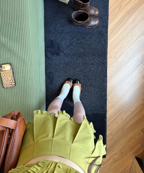 Ruffle cropped Vest + Pleated Mini Skirt 【Green】