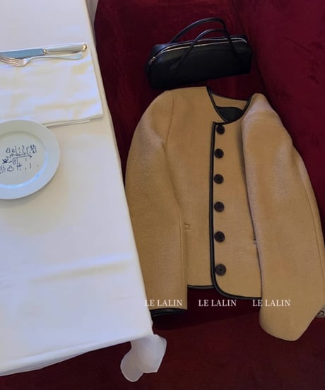 Piping Leather  Wool Jacket