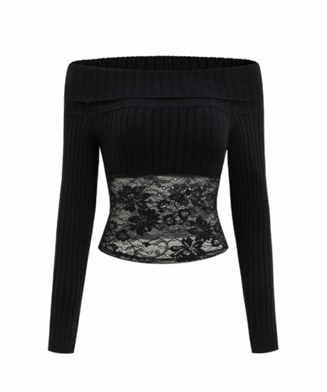 Lace Off Shoulder Knit Top