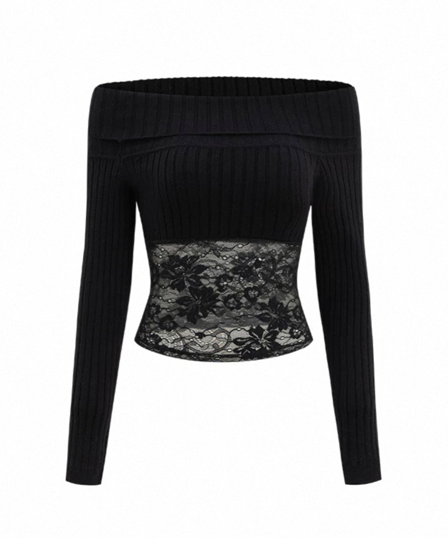 Lace Off Shoulder Knit Top | glancetokyo