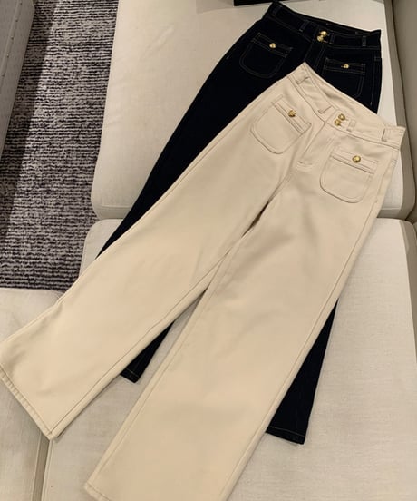 high-Waist Buckle Denim Pants