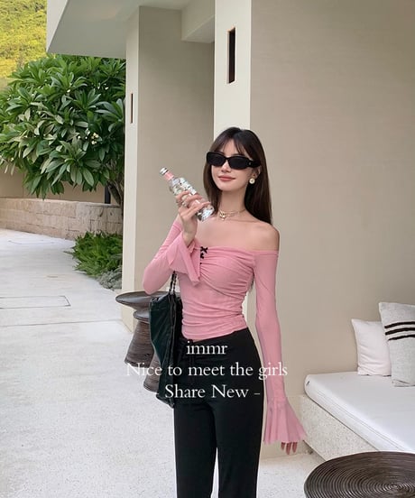 Ribbon Pink Off shoulder Tops