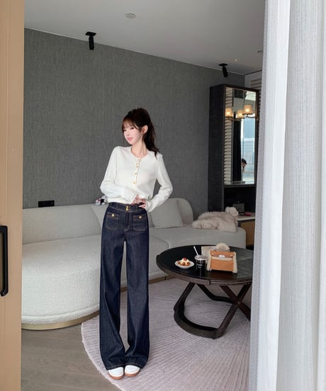 Gold Buckle Denim Pants