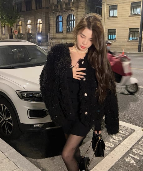 Black Sparkling Fur Coat Jacket