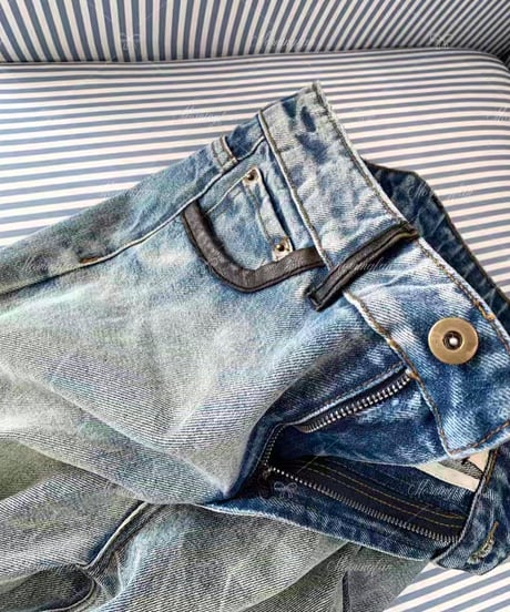 Piping Chemical Washed Denim  Pants