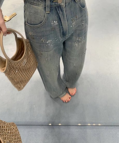 Custom Rhinestone Denim Pants