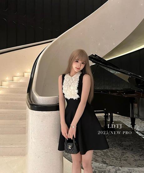 Lace Lapel Sleeveless Dress【※在庫あり5日以内配送商品】