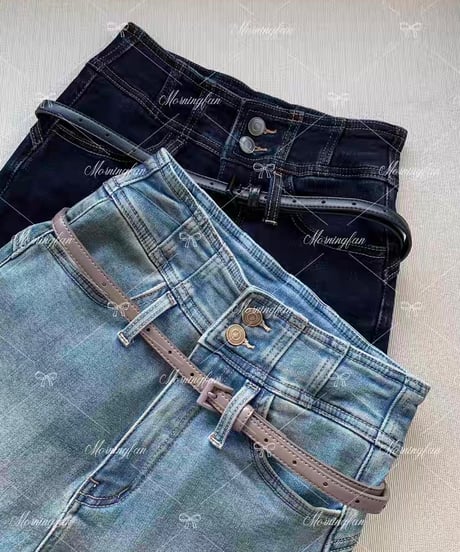 High-Waist Belt Flare Denim Pants【ロング丈】【ベルト付き】