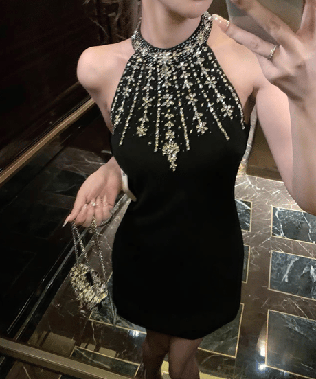 Crystal Halter Neck Dress