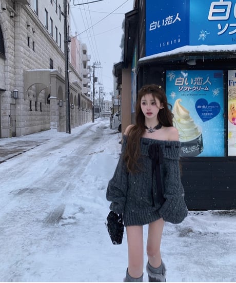 Ribbon Off Shoulder Knit Sweater