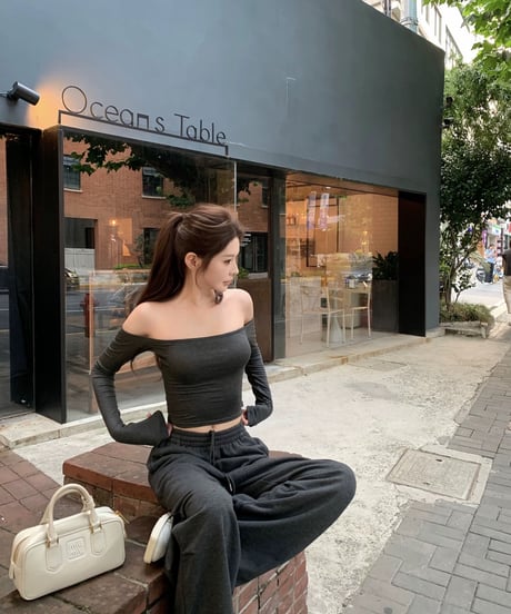 Off Shoulder Sweat Setup【Gray】