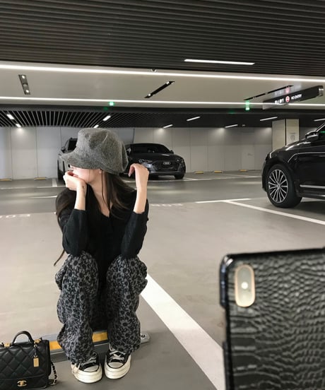 Flower Pattern Denim Pants【Black】