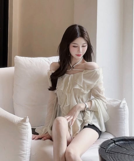 Strap Chiffon Shirt【White】