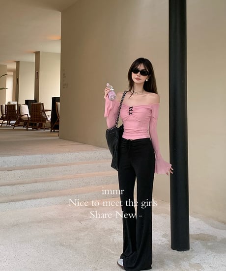 Ribbon Pink Off shoulder Tops