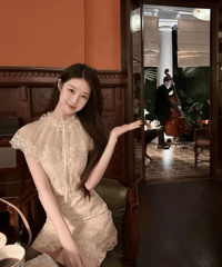 Elegant Ruffle Apricot Dress