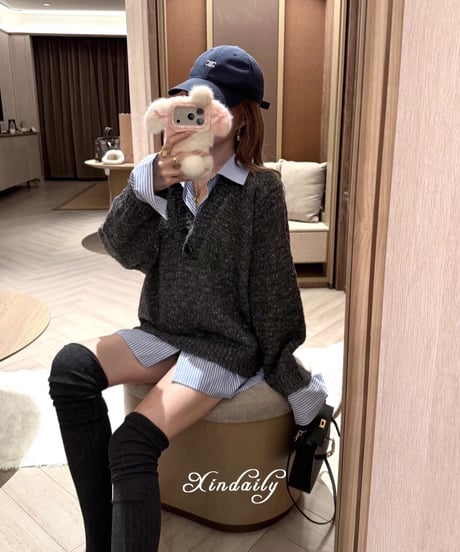 Fake 2-piece Shirt Sweater