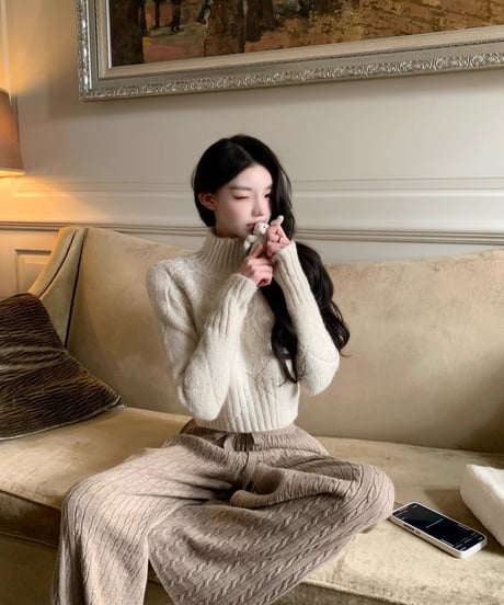 Lace High neck Knit Sweater