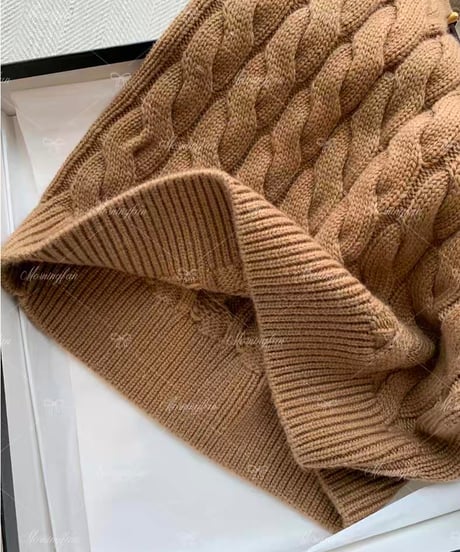 Fake 2piece Shirt Knit Sweater & Belt Cable Knit Skirt【Brown】
