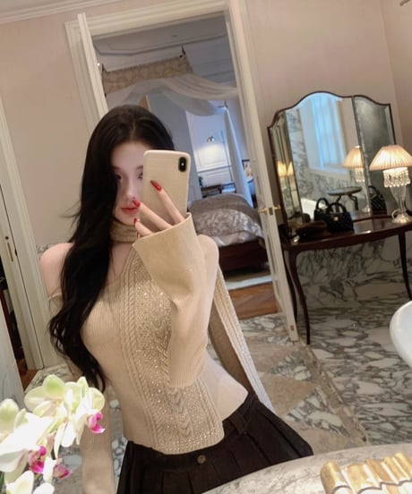 Rhinestone Scarf Knit Tops