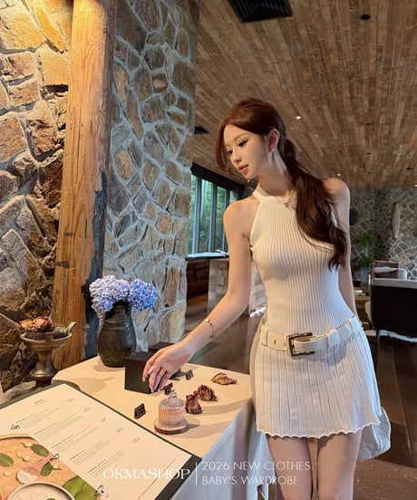 Halter Neck Belt Knit Dress【ベルト付き】