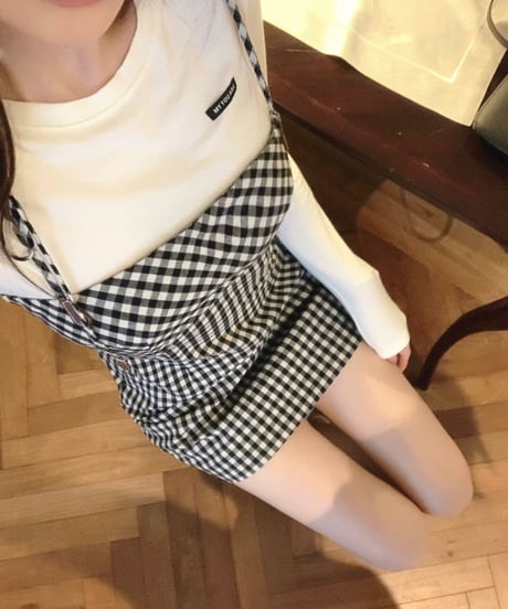 Check Strap Dress + Round Neck Shirt